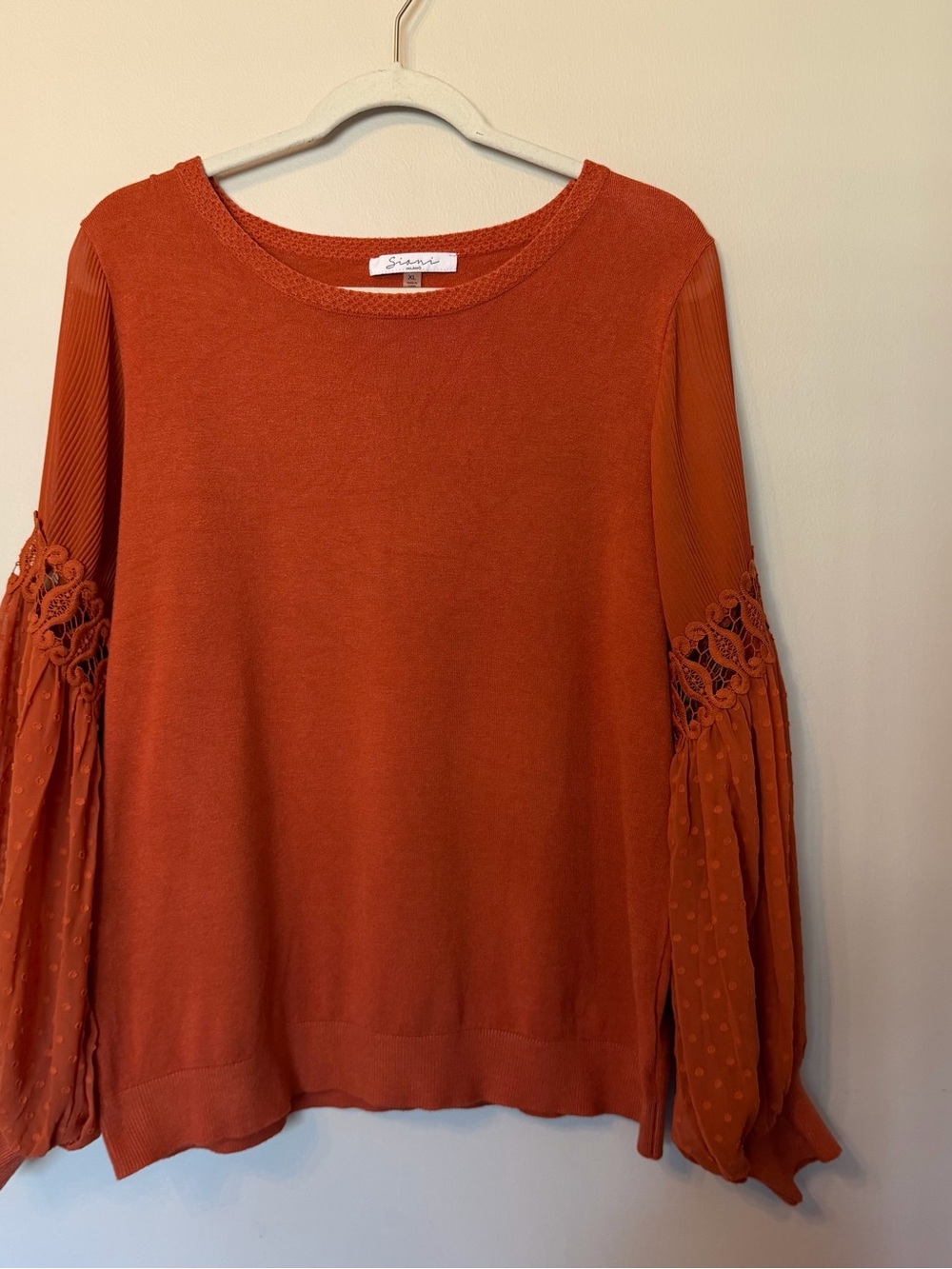 Sioni Orange Balloon-Sleeve Knit Top